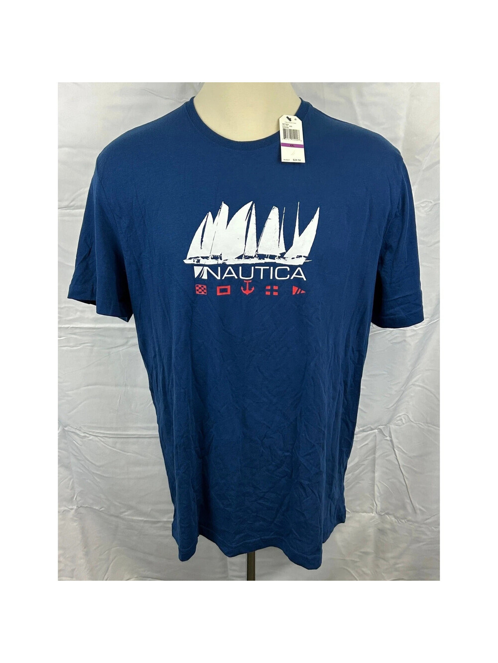 Nautica Men's XXL Dark Blue Graphic Sailboat Spell Out Short Sleeve T-Shirt NWT